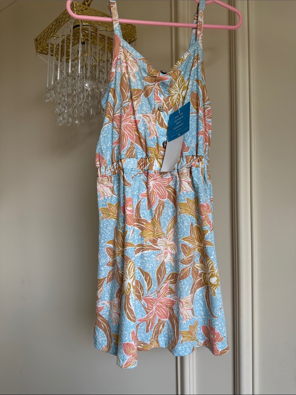 NWT Roxy Girls Floral Sundress in Light Blue, Pink & Brown